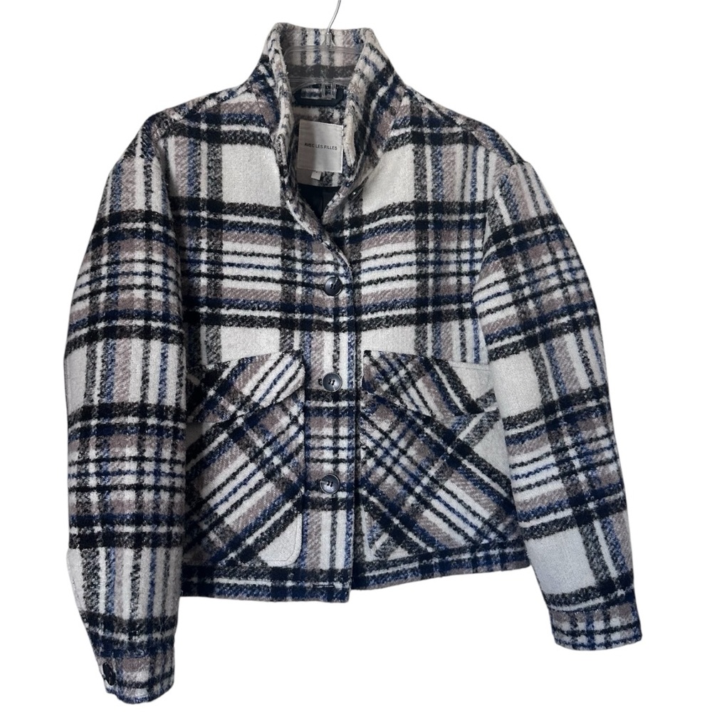 AVEC LES FILLES Womens Brushed Plaid Oversized Jacket Sz XS - Picture 2 of 16